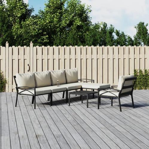 vidaXL 7-delige Loungeset met kussens staal zandkleurig, Tuin en Terras, Tuinsets en Loungesets, Loungeset, Nieuw, Rvs, Verzenden