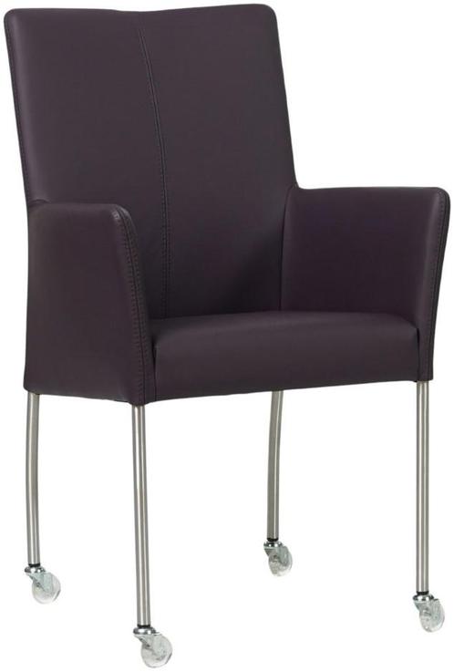 Donkerpaarse leren moderne eetkamerstoel - poot rond rvs met, Huis en Inrichting, Stoelen, Eén, Overige kleuren, Nieuw, Leer, Ophalen of Verzenden
