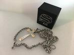 AJS Moderne kruis hanger ketting met cubic zirconia, goud en, Antiek en Kunst
