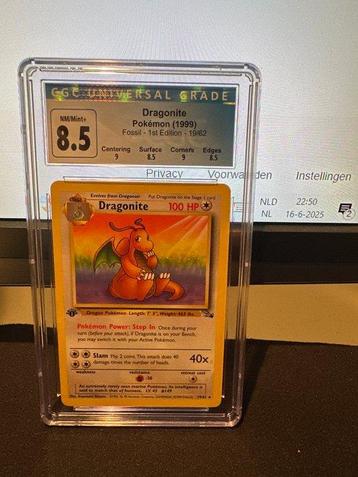 Pokémon - 1 Graded card - Dragonite First edition - CGC 8.5 beschikbaar voor biedingen