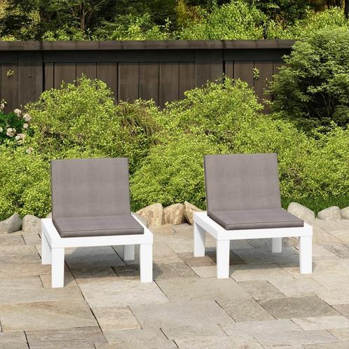 vidaXL Loungestoelen 2 st met kussens kunststof wit, Tuin en Terras, Tuinstoelen, Nieuw, Kunststof, Verzenden