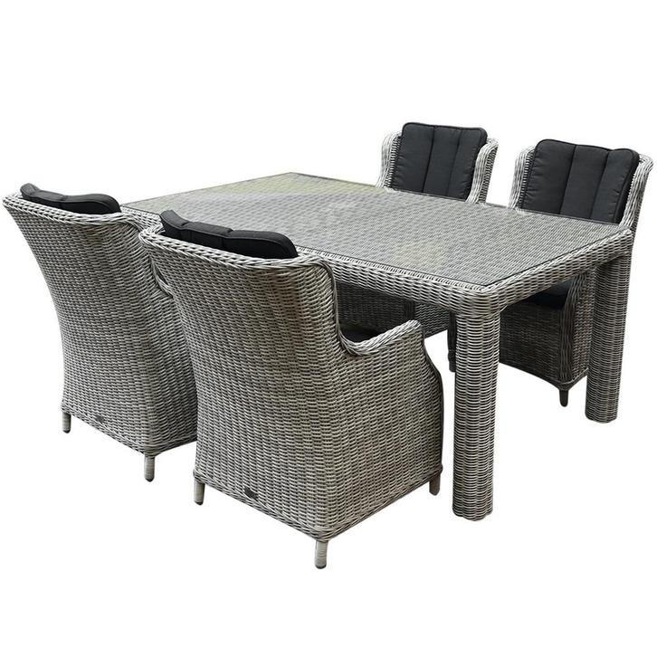 Darwin Bergamo dining tuinset 180x100xH75 cm 5-delig wit, Tuin en Terras, Tuinsets en Loungesets, Nieuw, Wicker, Ophalen of Verzenden