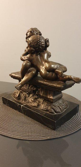 J Daste - Beeld, children. - 28.5 cm - Gepatineerd brons, Antiek en Kunst, Curiosa en Brocante