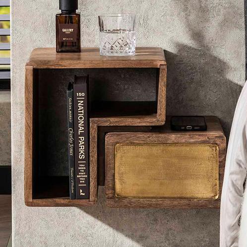 *WOONWINKEL* Hangende Nachtkastjes Hout En Goud, Huis en Inrichting, Slaapkamer | Nachtkastjes, Nieuw, Verzenden