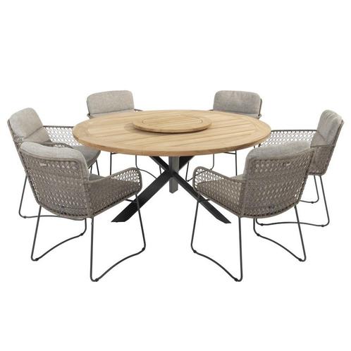 Aprilla Prado dining tuinset 160 cm rond 7 delig Pure 4, Tuin en Terras, Tuinsets en Loungesets, Nieuw, Ophalen of Verzenden
