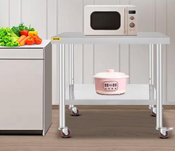 Roestvrijstalen Keukentafel met Wielen & Legplank, Huis en Inrichting, Keuken | Keukenelementen, Nieuw, Verzenden