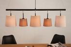 Design hanglamp LEVELS 100cm bruin beige linnen kapjes, Huis en Inrichting, Lampen | Hanglampen, Ophalen of Verzenden, Nieuw