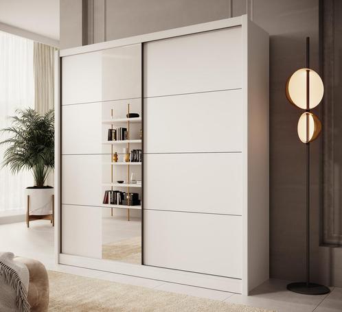 Meubella | Kledingkast 205cm wit Garderobekast Met spiegel, Huis en Inrichting, Kasten | Vitrinekasten, 50 tot 75 cm, Nieuw, 200 cm of meer