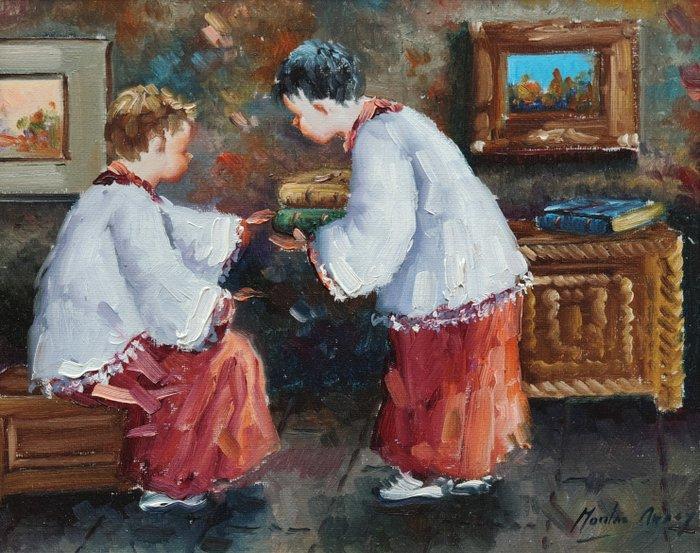 Montse Aráez (1953) - Monaguillos, Antiek en Kunst, Kunst | Schilderijen | Modern