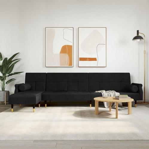 vidaXL Slaapbank L-vormig 271x140x70 cm fluweel zwart, Huis en Inrichting, Banken | Bankstellen, Nieuw, Minder dan 150 cm, Stof