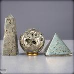 Exclusief pyriet-set – Kogel, piramide en obelisk in