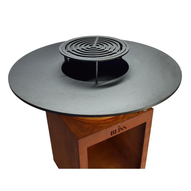BLISS Plancha Ø100– Extra dik cortenstale basis (4–5 mm), Tuin en Terras, Houtskoolbarbecues, Met accessoires, Nieuw, Verzenden