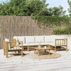 vidaXL 7-delige Loungeset met kussens bamboe crèmewit, Tuin en Terras, Verzenden, Nieuw, Hout, Loungeset