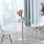 Ronde Eettafel Met Glazen Tafelblad, Metalen Frame, Zilverkl, Huis en Inrichting, Tafels | Eettafels, Verzenden, Nieuw
