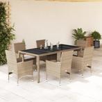 vidaXL 7-delige Tuinset met kussens poly rattan en glas, Tuin en Terras, Tuinsets en Loungesets, 6 zitplaatsen, Nieuw, Tuinset