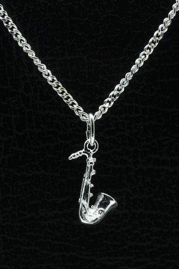 Zilveren Saxofoon ketting hanger - klein, Sieraden, Tassen en Uiterlijk, Kettinghangers, Verzenden