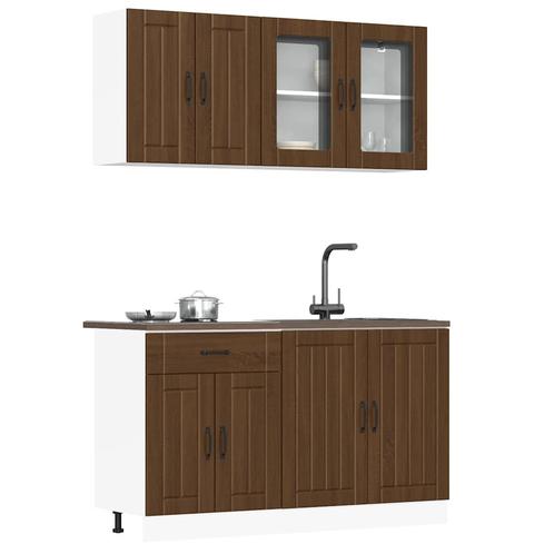vidaXL 4-delige Keukenkastenset Lucca bewerkt hout bruin, Huis en Inrichting, Keuken | Keukenelementen, Bruin, Nieuw, Verzenden