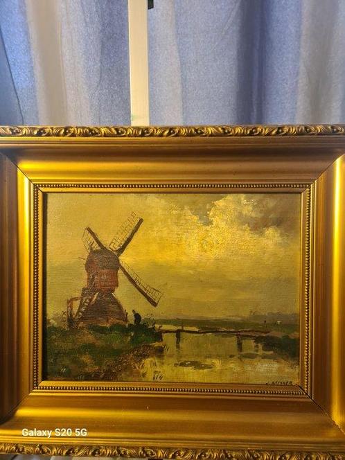Jan Knikker sr. - Molengezicht bij ondergaande zon, Antiek en Kunst, Kunst | Schilderijen | Klassiek