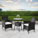 Polyrotan balkonset - Bayamo - 3-delig - Zwart/creme, Verzenden, Nieuw