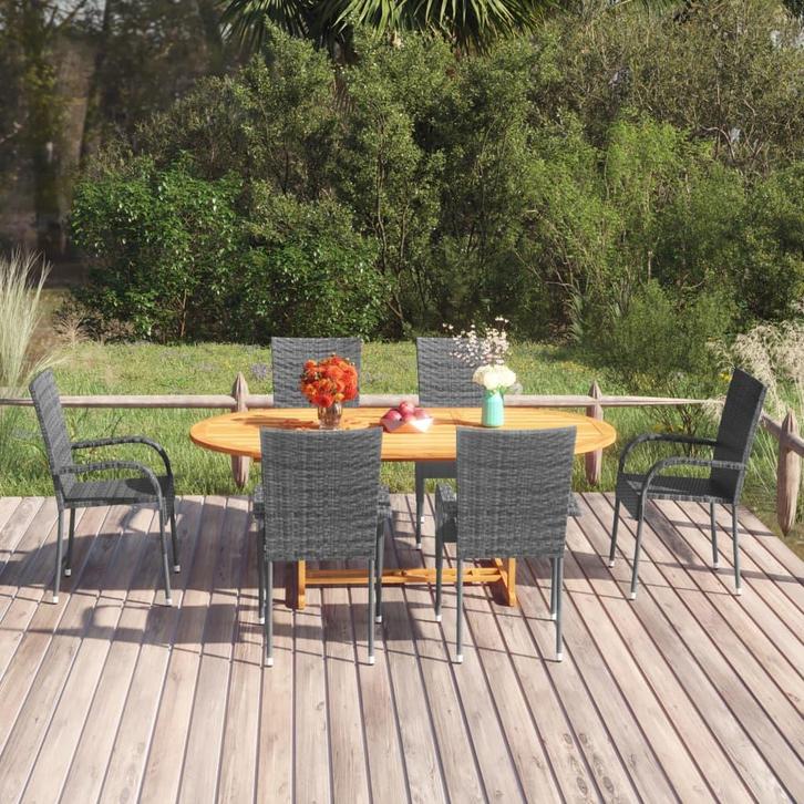 vidaXL 7-delige Tuinset poly rattan grijs, Tuin en Terras, Tuinsets en Loungesets, Tuinset, Nieuw, 6 zitplaatsen, Rotan, Verzenden