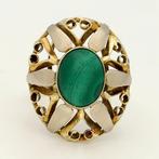 Ring - 14 karaat Geel goud - Malachiet, Sieraden, Tassen en Uiterlijk, Ringen, Nieuw