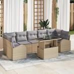 vidaXL 8-delige tuinset met kussens in beige poly riet, Tuin en Terras, Verzenden, Nieuw, Rotan, Tuinset