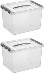 Sunware Q-line Opbergbox Transparant/Grijs 22 liter - Set, Nieuw, Verzenden