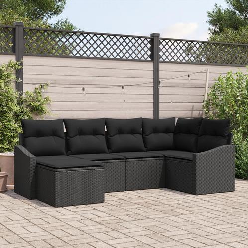 vidaXL 6-delige tuinset met kussens zwart poly rattan, Tuin en Terras, Tuinsets en Loungesets, Tuinset, Nieuw, Rotan, Verzenden