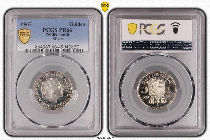 Koningin Juliana zilveren 1 gulden 1967 proof PR66 PCGS, Postzegels en Munten, Munten | Nederland, Losse munt, 1 gulden, Koningin Juliana