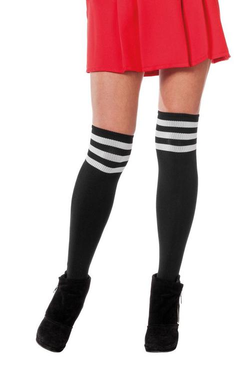 Zwarte Kousen Wit Gestreept Cheerleader, Hobby en Vrije tijd, Feestartikelen, Nieuw, Verzenden