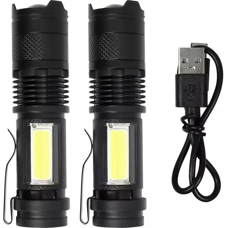 Benson Set van 2 oplaadbare zaklampen - 3W LED + COB zijl..., Caravans en Kamperen, Kampeeraccessoires, Nieuw, Ophalen of Verzenden