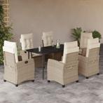 vidaXL 7-delige Tuinset met kussens poly rattan beige, 6 zitplaatsen, Nieuw, Tuinset, Verzenden