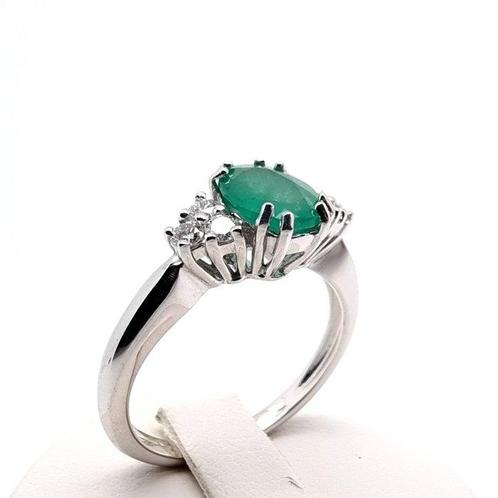 Ring - 18 karaat Witgoud Smaragd - Diamant, Sieraden, Tassen en Uiterlijk, Ringen