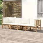 vidaXL 4-delige Loungeset met kussens bamboe crèmewit, Verzenden, Nieuw, Hout, Loungeset