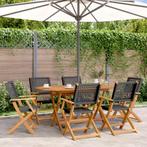 vidaXL 7-delige Tuinset poly rattan en massief hout zwart, Verzenden, Nieuw, Hardhout, Tuinset
