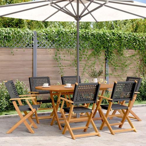 vidaXL 7-delige Tuinset poly rattan en massief hout zwart, Tuin en Terras, Tuinsets en Loungesets, Tuinset, Nieuw, Hardhout, Verzenden