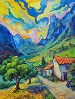 Vitaly Leshukov Soldatov (1968) - Paisaje de montaña y río, Antiek en Kunst, Kunst | Schilderijen | Modern