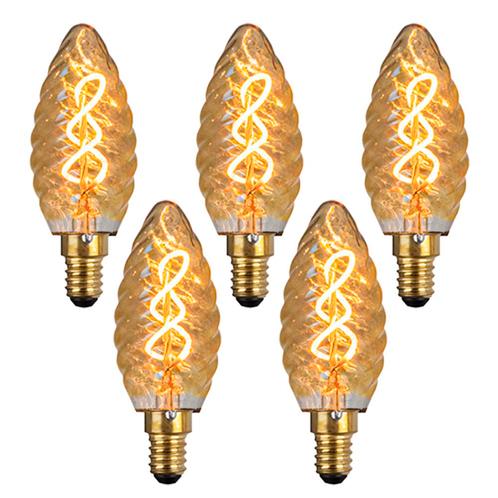 Bundelpakket LED Filament kaars lamp 2W Ribbel E14 5 stuks, Huis en Inrichting, Lampen | Losse lampen, Ophalen of Verzenden