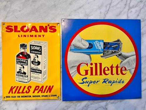 Targa Gillette+ targa Sloan’s - Reclamebord (2) - Metaal, Antiek en Kunst, Antiek | Wandborden en Tegels