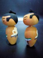 Beeldje, leuke kokeshi set van twee sumo worstelaars - 15 cm