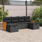 vidaXL 6-delige Loungeset met kussens poly rattan zwart, Verzenden, Nieuw, Rotan, Loungeset