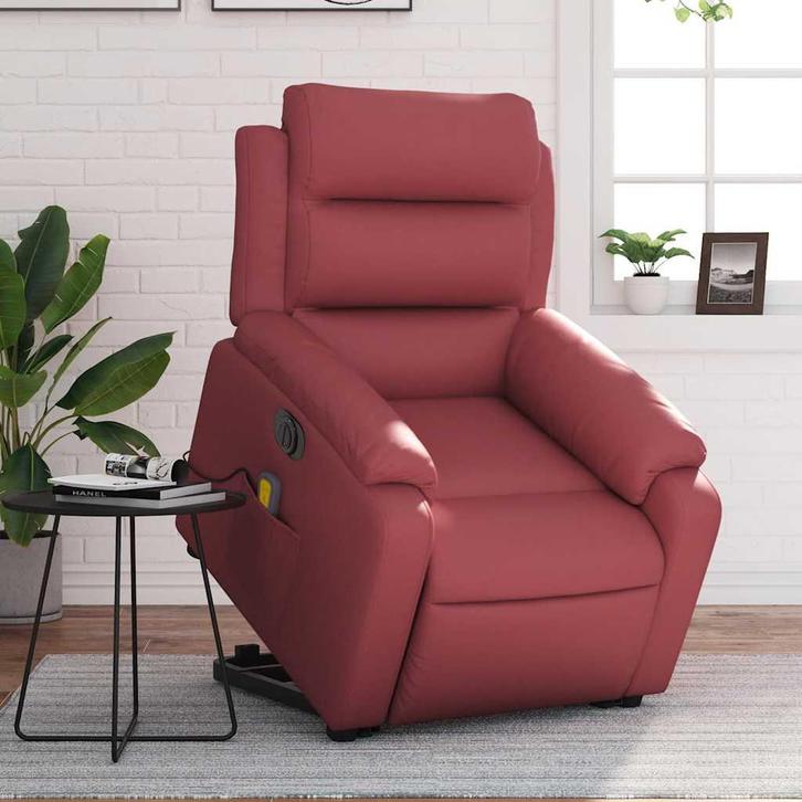 vidaXL Sta-op-massagestoel elektrisch kunstleer wijnrood, Huis en Inrichting, Fauteuils, Nieuw, Verzenden