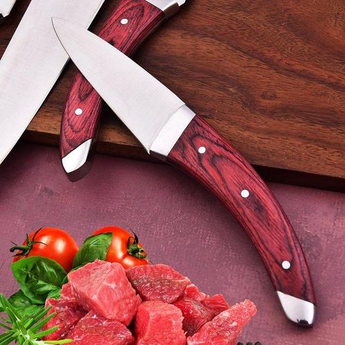 Gold Deer - 5 Piece professional knives set - Hammered Steel, Antiek en Kunst, Antiek | Keukenbenodigdheden