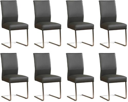Set van 8 Donkergrijze leren industriële eetkamerstoelen - p, Huis en Inrichting, Stoelen, Vijf, Zes of meer stoelen, Overige kleuren