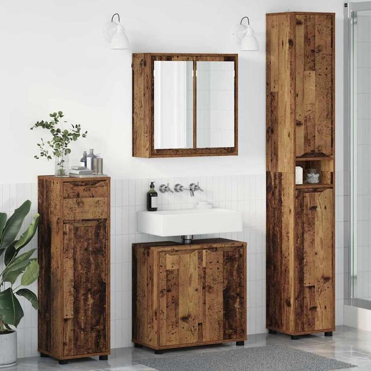 vidaXL Badkamermeubelset met lade met wiel 4 pcs Oud Hout, Huis en Inrichting, Badkamer | Badkamermeubels, Overige typen, Nieuw