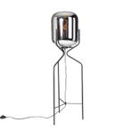 Design vloerlamp zwart met smoke glas - Bliss, Huis en Inrichting, Lampen | Vloerlampen, Nieuw, Glas, Design, 100 tot 150 cm