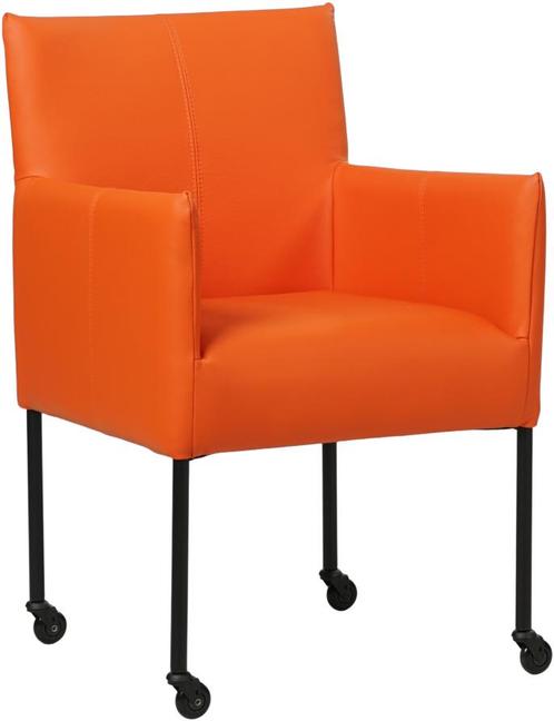 Oranje leren moderne kuipstoel - poot rond zwart met wiel -, Huis en Inrichting, Stoelen, Eén, Nieuw, Leer, Ophalen of Verzenden