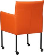 Oranje leren moderne kuipstoel - poot rond zwart met wiel -, Huis en Inrichting, Stoelen, Nieuw, Leer, Ophalen of Verzenden, Eén
