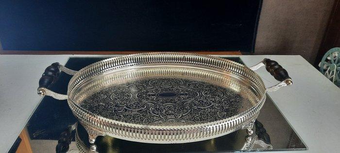 Dienblad - Hout, Verzilverd, Antiek en Kunst, Antiek | Meubels | Tafels