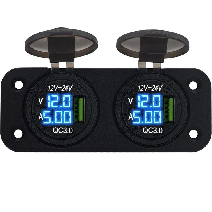ProRide 12V USB Stopcontact met Voltmeter/Ampèremeter -, Doe-het-zelf en Verbouw, Elektra en Kabels, Nieuw, Verzenden